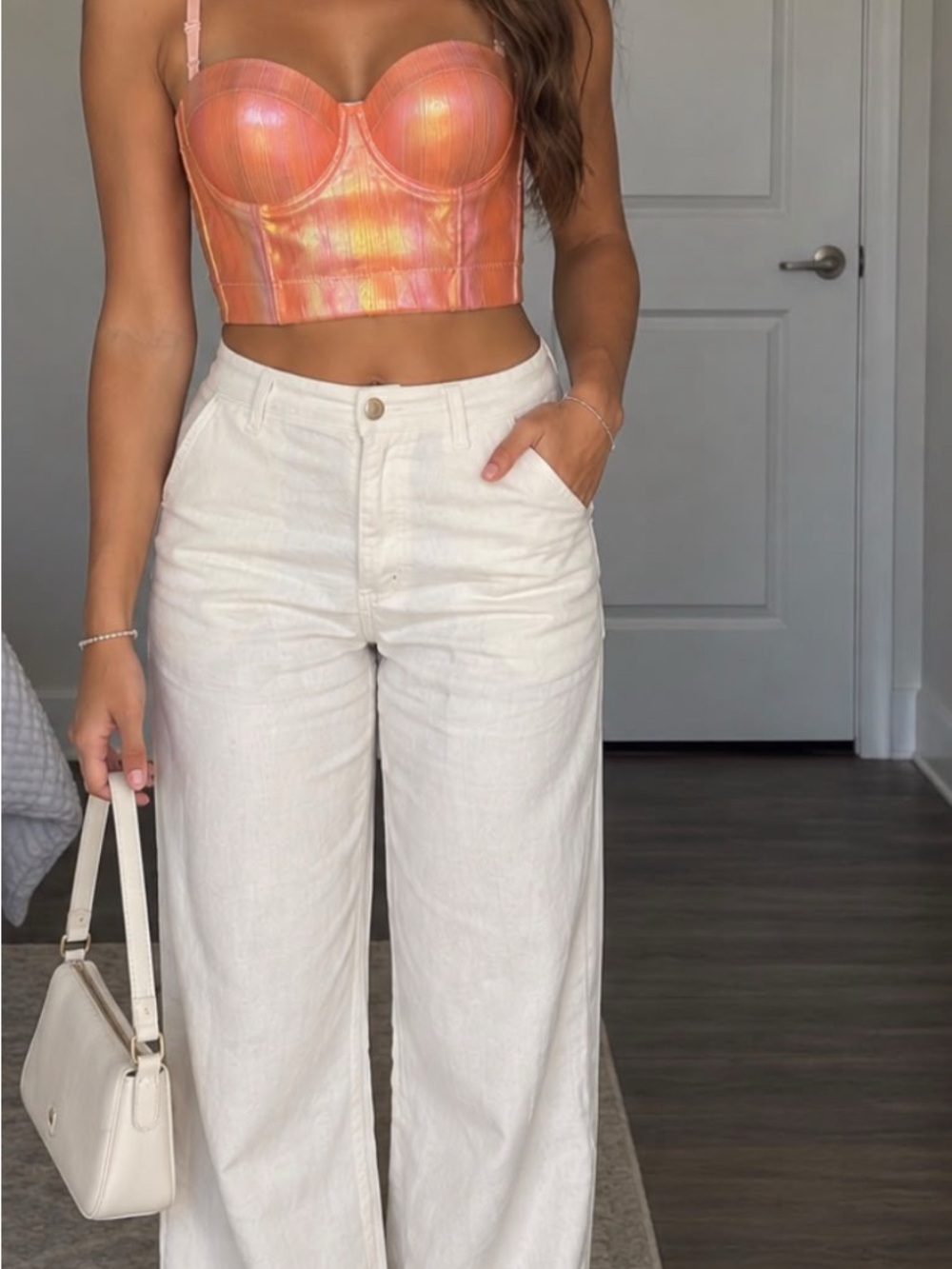 Iridescent Orange Bustier Crop Tank Top